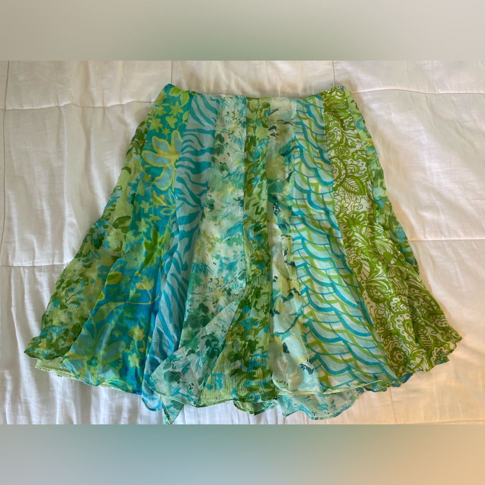 Maggy London Blue and Green Patterned Skirt